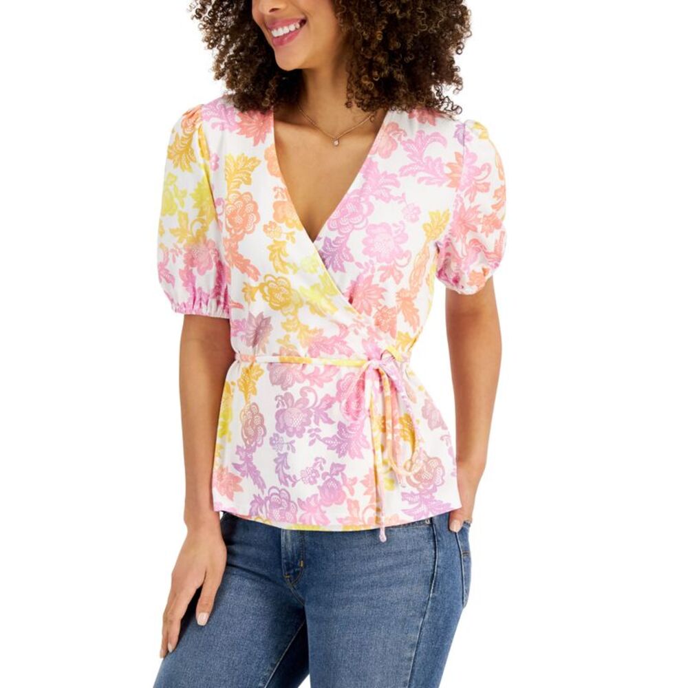 Charter Club Petite Floral Print Wrap Front Top